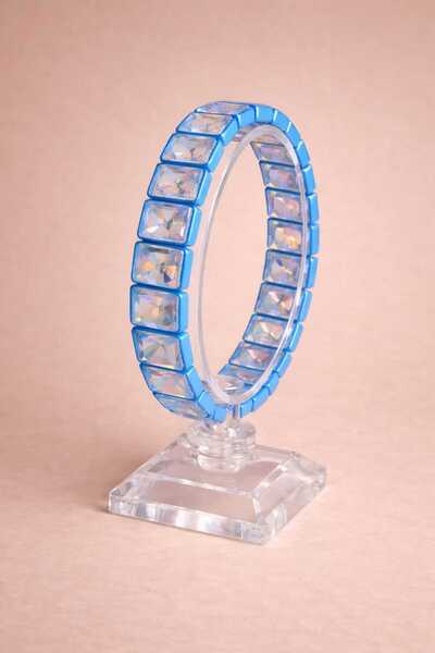 mdm style سوار نسائي من حجر الكريستال الأزرق المقطوع بشكل مربع