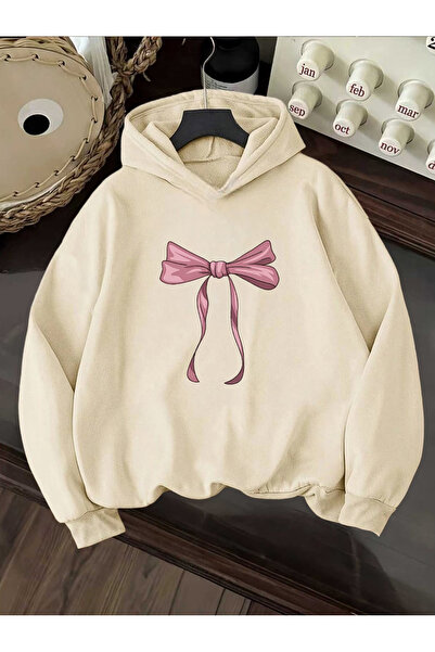 Rayan & Hoor Style Ribbon Printed Oversize Unisex Premium Black Hoodie