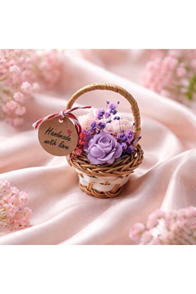 victiny Basket with miniature roses made of soy wax and natural dried plants ...