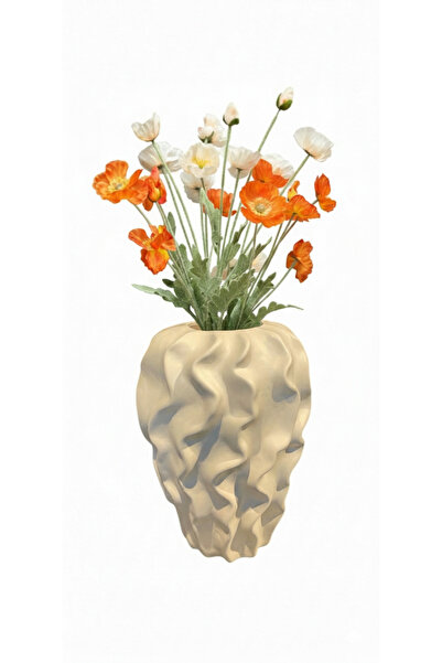 mysecrethome El Yapımı Bohem Dalgali Seramik Vazo 30x15 cm | Kahverengi & Bej...