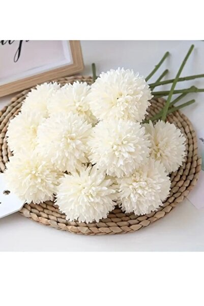 türkan 7 li yapay kartopu ponpon kasımpatı ( krizantem) kırık beyaz demet 30 cm