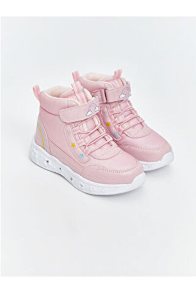 LC Waikiki Pink Lace-Up and Velcro Sole Light-Up Baby Girl Boots