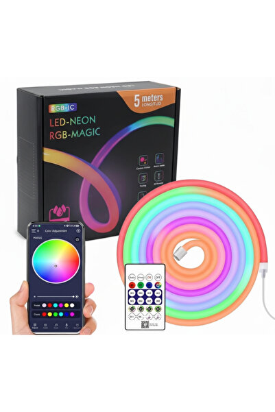 TREND RGB-IC Neon LED Işık 5 Metre – Telefon Uygulamalı & Kumandalı, Müzik Se...