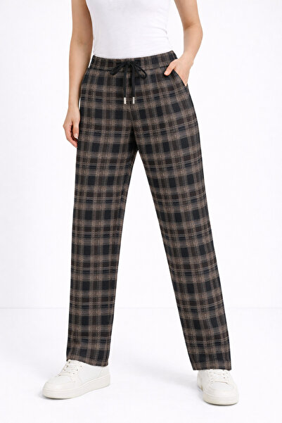 Exclusive Season Pantaloni damă lejeri cu talie elastică – model carouri, croială largă, casual