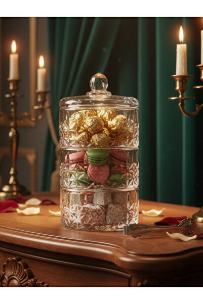 Flower Toys 3 Katlı Kristal Şekerlik Lokumluk Sunumluk