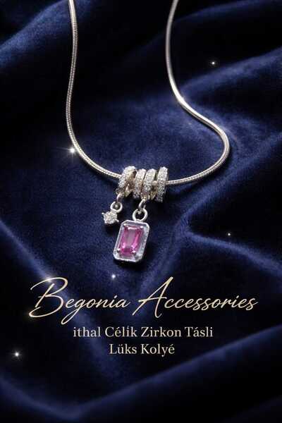 Begonia Accessories Imported Steel Pendant Chain Set with Figured Zircon Ston...