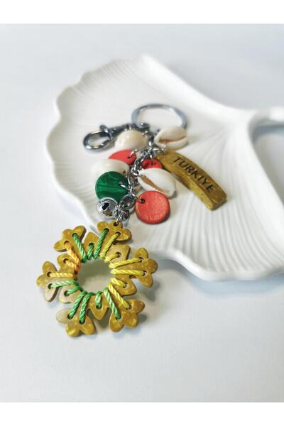 Halley Concept Turkey Written Yellow Crystal Figured Keychain Charm