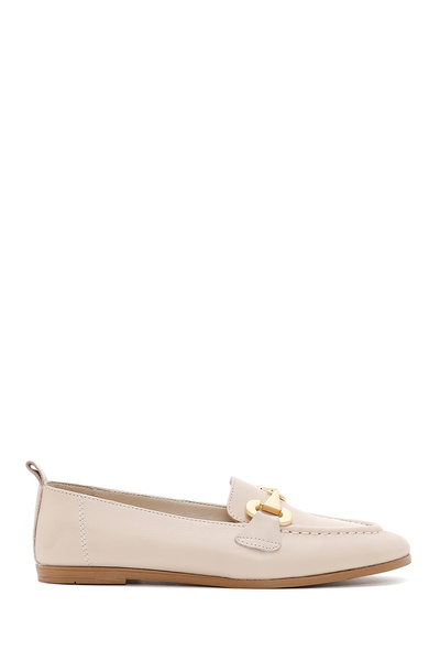 Derimod Women's Beige Buckle Leather Masculine Loafer 26Pfd200018