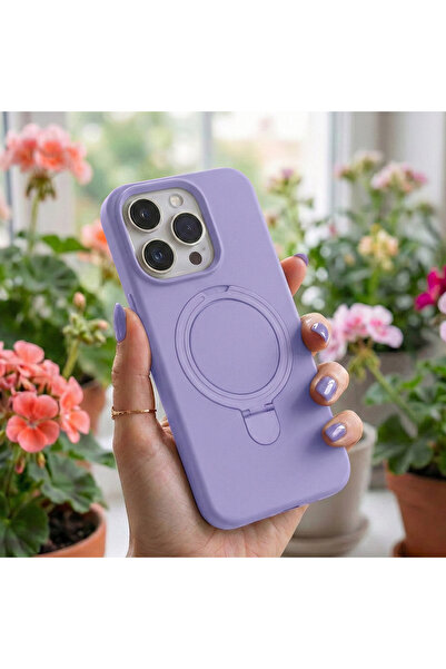 cepmoda حافظة سيليكون متوافقة مع هاتف iPhone 15 Pro Max مع حامل حلقي - ليلك