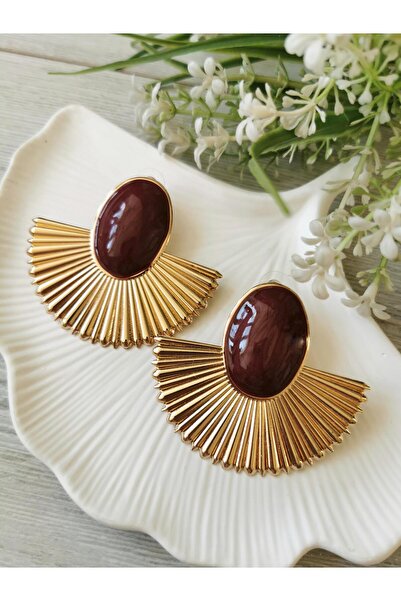 Halley Concept أقراط مروحة الذهب المينا الأحمر