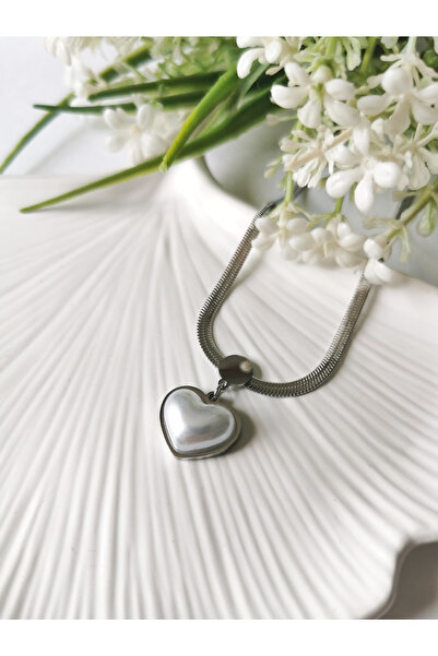 Halley Concept Silver Italian Chain Steel Necklace with Heart Figure and Pear...