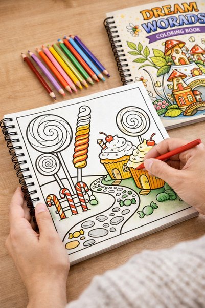 Z&R CRAFT Dream Worlds Coloring Book / Fantastic Coloring Book - Adult and Children - Thick Pages