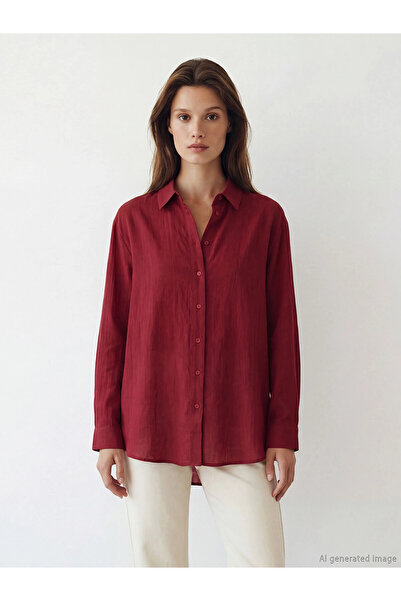 LC Waikiki Lcw Modest Red Striped Women's Shirt Tunic