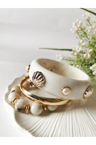 Halley Concept White bone bracelet with shell and pearl detail - set of 3
