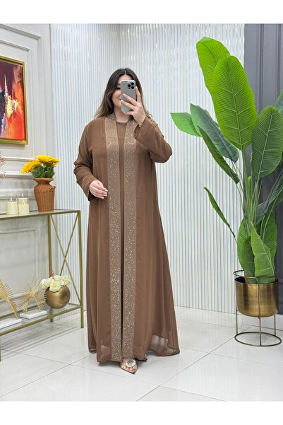 Modam Bella Büyük Beden Lale Taşlı Elbise