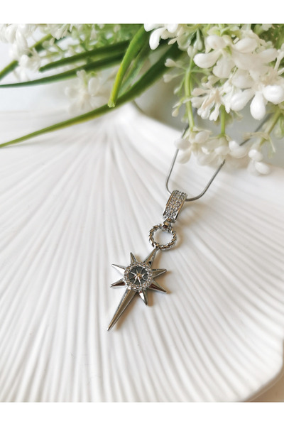 Halley Concept Zircon Stone Pole Star Steel Necklace Silver