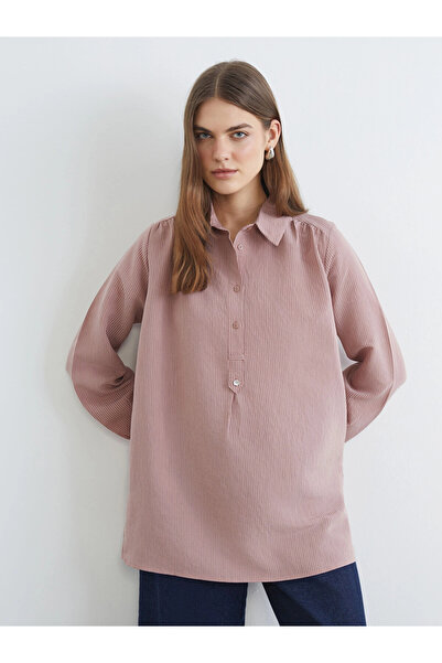 LC Waikiki Lcwaikiki Classic Pink Modal Blended Oversize Women's Shirt Tunic