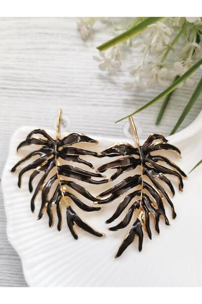 Halley Concept Brown Enamel Gold Detailed Leaf Earrings
