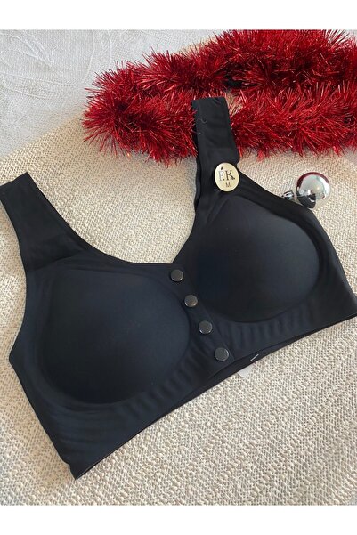 F.K Hayalet Kalıp Önü Düğmeli Pedli Siyah Sütyen
