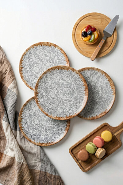 grandora Modern Gray Patterned (6 Pieces, 20 cm) Cake, Dessert or Breakfast S...
