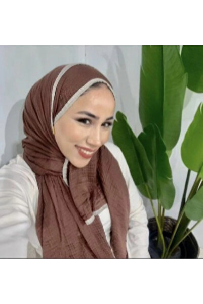 AMİNENESİL Piping Muslin Shawl Brown Color