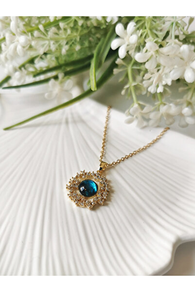 Halley Concept Zircon Stone Galaxy Steel Necklace Gold