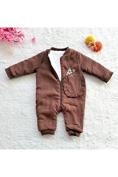 Neciks Plush Inside Brown Baby Girl Jumpsuit