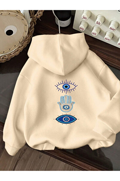Rayan & Hoor Style Nazar printed white oversized hooded sweatshirt hoodie