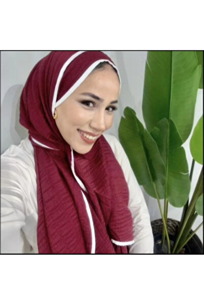 AMİNENESİL Piping Muslin Shawl in Burgundy Color