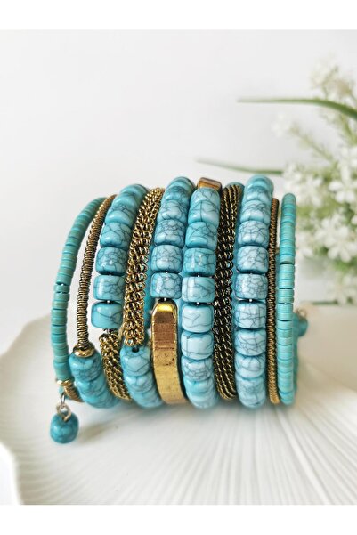 Halley Concept سوار حلزوني من الحجر الطبيعي الفيروزي مع تفاصيل ذهبية