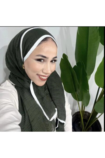 AMİNENESİL Piping Muslin Shawl Khaki Color
