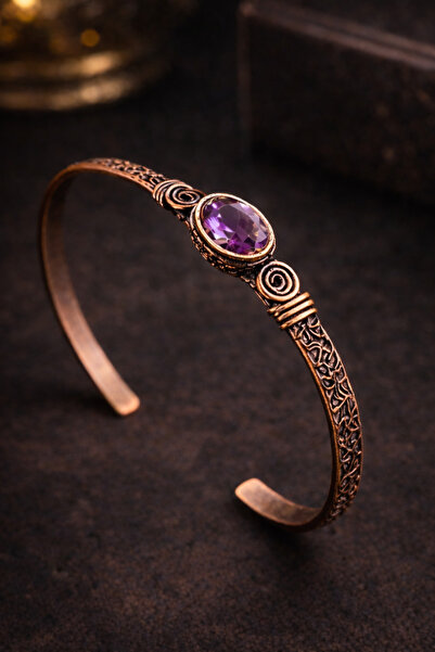 İyyaKee Women's Copper Bracelet with Natural Purple Amethyst Stone, Oval Mode...