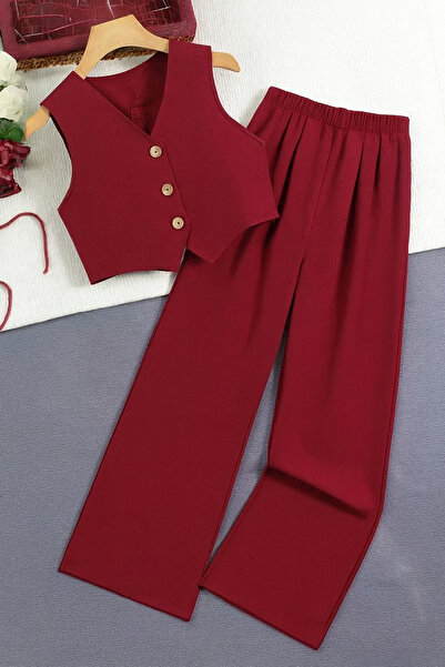 shop Set de 2 piese de vară, culoare burgundă, cu închidere prin capse.