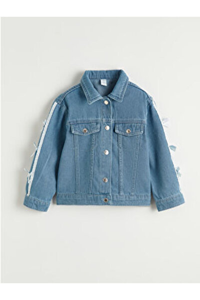 LC Waikiki Indigo Bow Detailed Girls' Jean Jacket