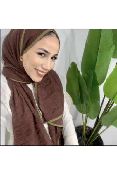 AMİNENESİL Muslin Shawl with Piping, Light Brown Color