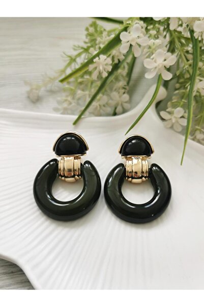 Halley Concept Vintage khaki green hoop earrings with gold accents