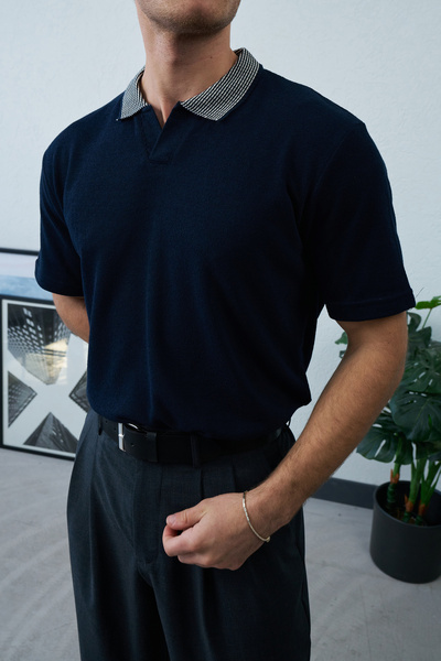 duo fideles Düğmesiz Polo Yakalı Dokulu Kumaşlı Regular Kalıp Düz Tshirt