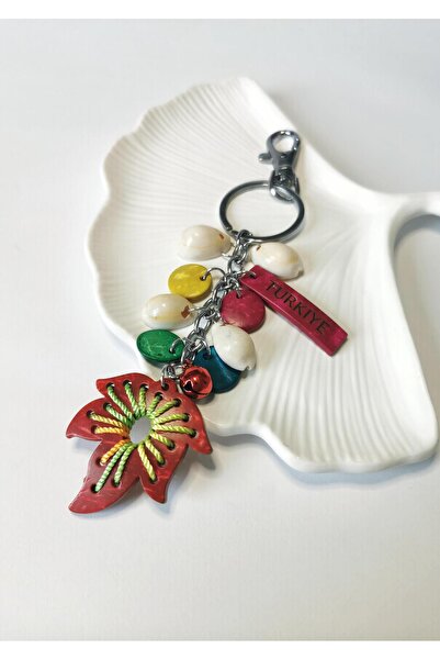 Halley Concept Turkey Written Red Leaf Figured Keychain Charm