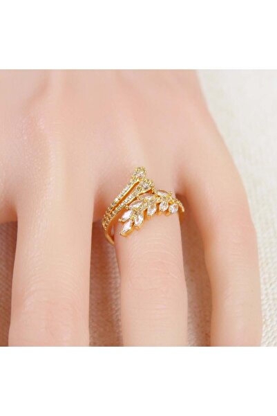 Generic خاتم بديل الذهب أوراق مزينة زركون - مقاس يأتي الخاتم مفتوح من الخلف ي...