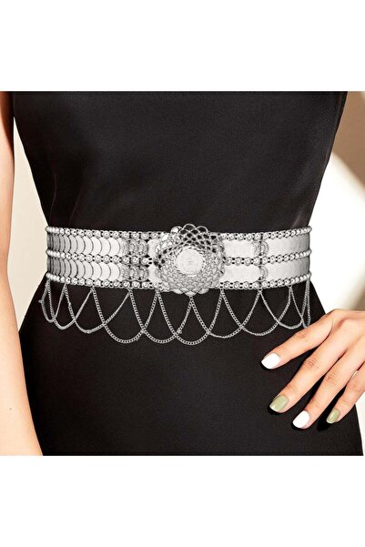 Generic حزام بديل الذهب جنيهات رص فضي