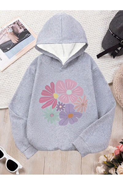 Rayan & Hoor Style Ros Printed White Oversized Hooded Sweatshirt Hoodie