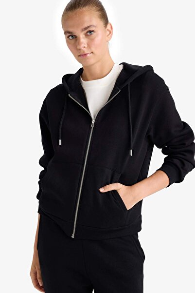 DeFacto Relax Fit Hooded Basic Plain Thick Zippered Sweatshirt C1809Ax25Au
