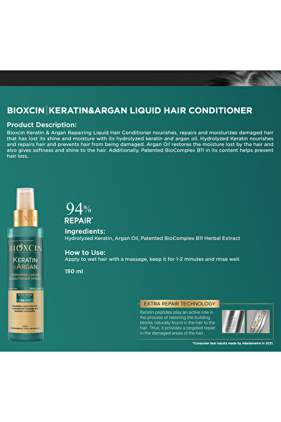 Bioxcin Keratin Argan Balsam Lichid Reparator 5x150 ML pentru Par Deteriorat