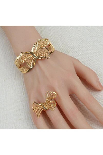 Generic أسوارة وخاتم بديل الذهب لمسة الفراشة لايسبب الحساسيه