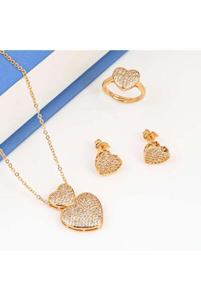 Generic طقم قلوب الزركون الذهبي بديل الذهب