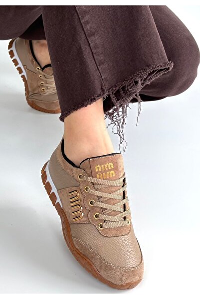 FRESCO SCARFS Marje Mink Skin Lace-Up Sports Shoes
