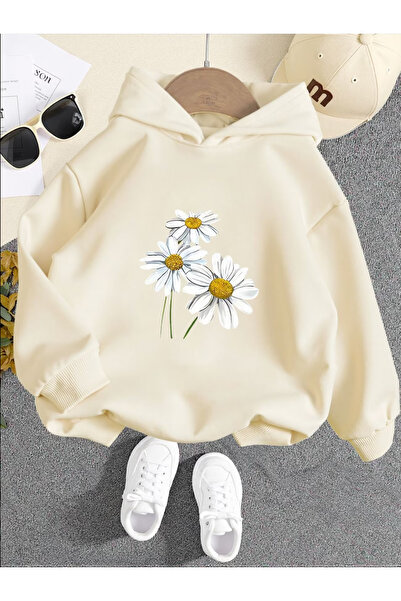 Rayan & Hoor Style Daisy print white oversized hooded sweatshirt hoodie