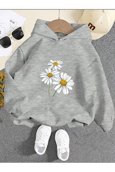 Rayan & Hoor Style Daisy print white oversized hooded sweatshirt hoodie