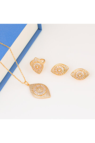 Generic طقم عين الشمس طقم زركون ذهبي بديل الذهب لايسبب الحساسيه