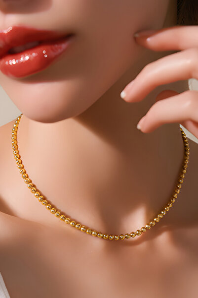 NBS Beautiful Naturel Stones Kadın Gold Renk Kolye Boncuk Altın Kaplama Kapam...